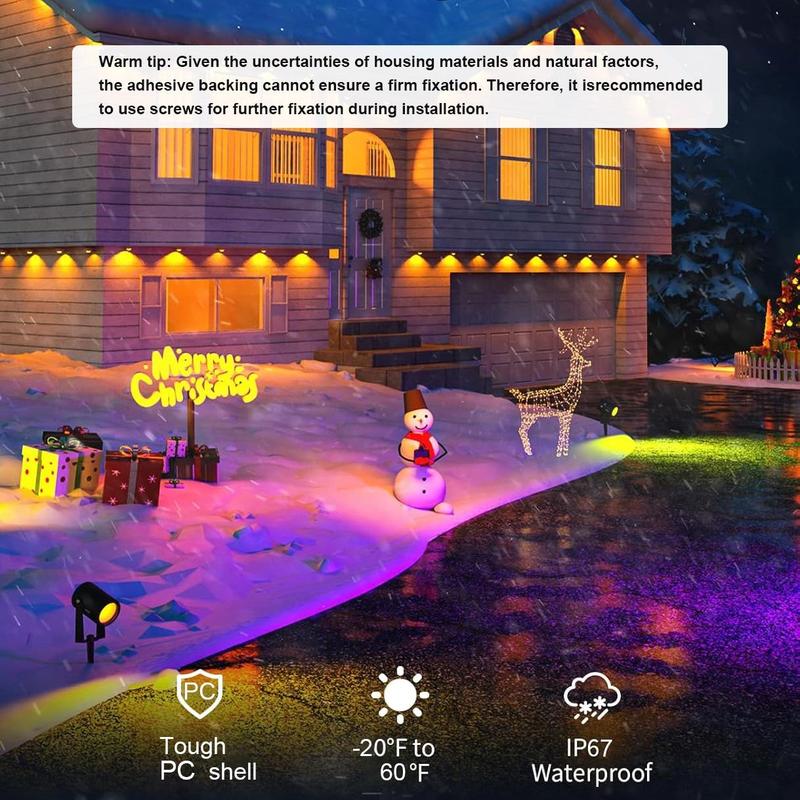 Christmas Outdoor Decorative Light, RGB Smart Rainbow LED Light, IP67 Waterproof Atmosphere Light Suitable for House Outdoor, Holiday Decor, Christmas Decoration