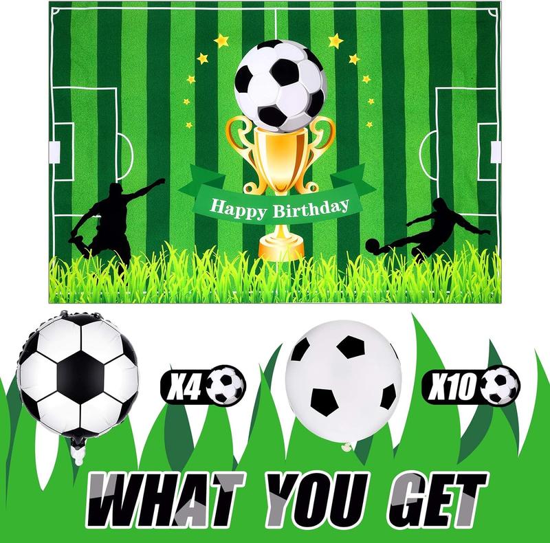 65 Pieces Soccer Party Supplies Football Theme Birthday Decorations Include Soccer Field Background Backdrop Soccer Foil Latex Balloon Football Balloons for Birthday Soccer Theme Party Decoration Set Thick Aluminum