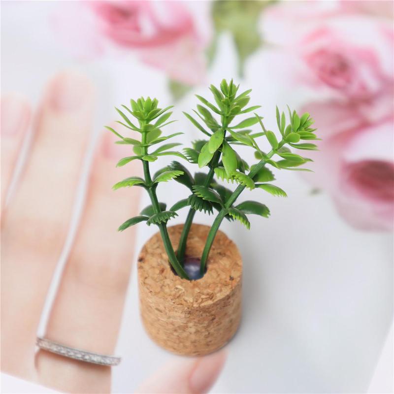 Spring Ornaments, 1 Count Plant Fridge Magnet, Mini Potted Plant Refrigerator Magnet, Magnetic Artificial Plant with Wooden Base, Home Decor, Office Decor