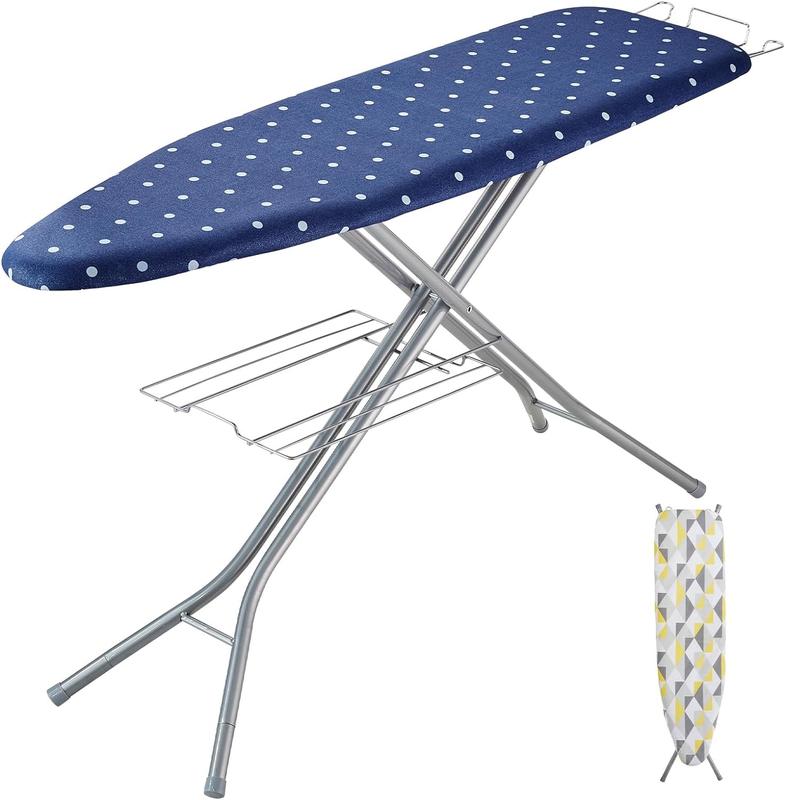 VEVOR Ironing Board with Bottom Storage Tray, Thickened 4 Layers Iron Board with Heat Resistant Cover and 100% Cotton Cover, 10 Adjustable Heights Ironing Board for Home Laundry Room Use (Size 55x15) Accessories Smooth