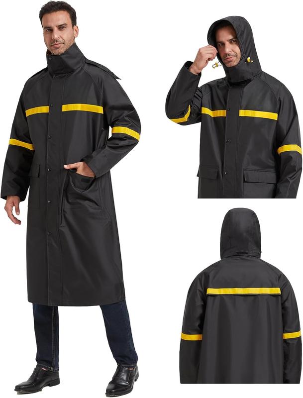 Long Raincoats Classic Waterproof Long Rain Jacket Hooded Breathable for Men Outdoor Sports and Work