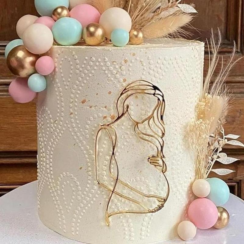 Pregnant Woman Silhouette Pattern Cake Topper, 1 Count Line Art Cake Decoration, Cake Decorations for Baby Shower Birthday Party