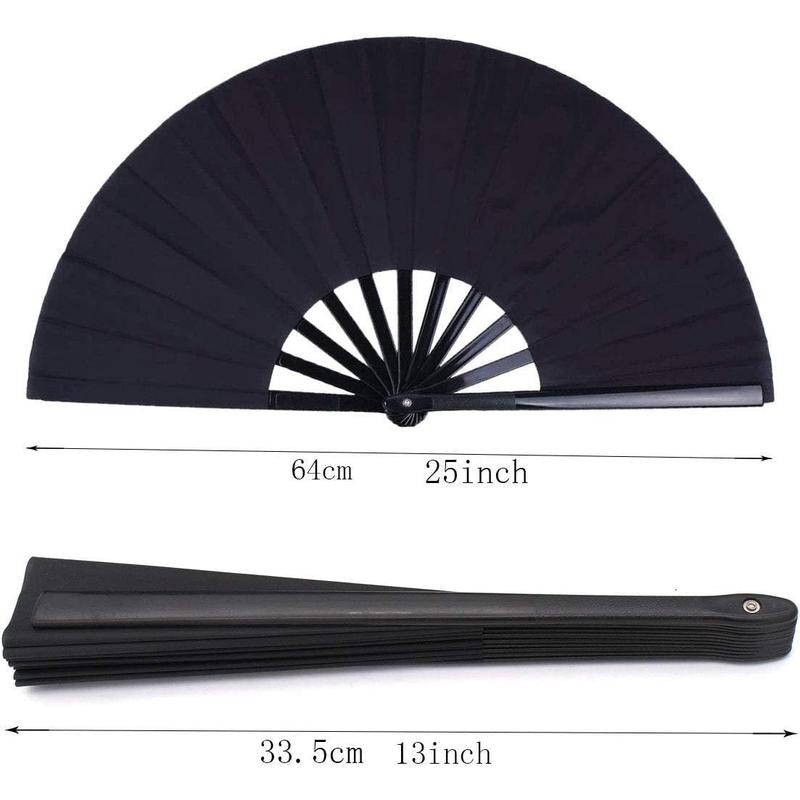 2 Pack Large Folding Hand Fan, Black Nylon-Cloth Fan For Men And Women Performance, Dance, Decorations, Festival, Gift (Folding fan black)