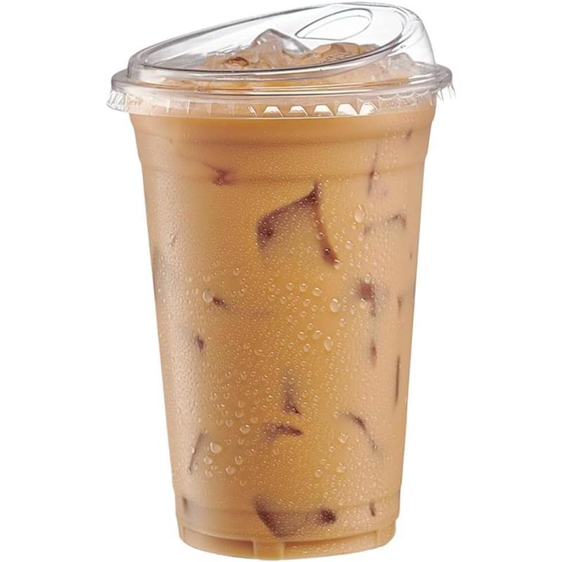 [20 oz. - 100 Count  Clear Plastic Cups With Strawless Sip-Lids, Disposable Iced Coffee Cups with Lids - Ideal for Cold Beverages, and To-Go Drinks