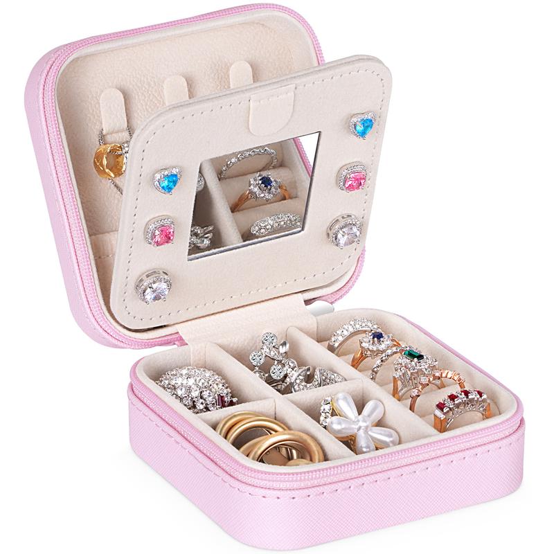 Lifewit Travel Jewelry Organizer Case with Mirror, Compact Jewelry Box for Women and Girls, Ideal Gift for Her, Portable Jewelry Storage for Beach and Travel Essentials