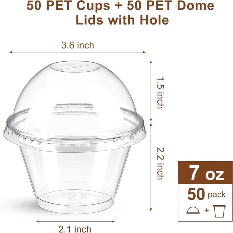 50 Pack 7 OZ Clear Plastic Cups with Dome Lids, Disposable Dessert Cups Parfait Cups Party Cups for Fruit, Ice Cream, Pudding, Yogurt, Mousse, Snack, Drink