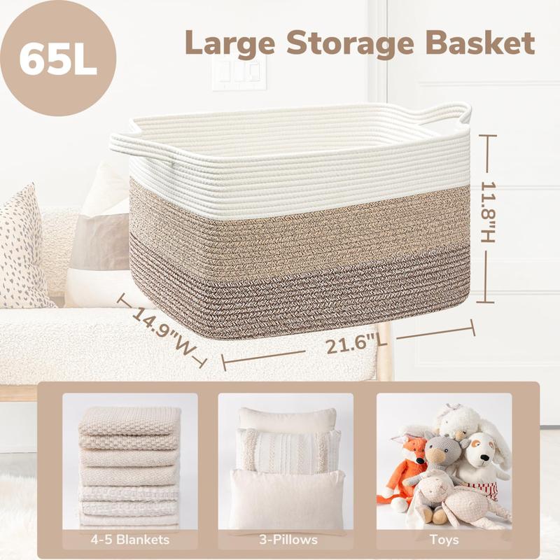 Storage Basket,  Blanket Basket for Living Room, for Clothes, Rectangle Rope Baskets for Storage