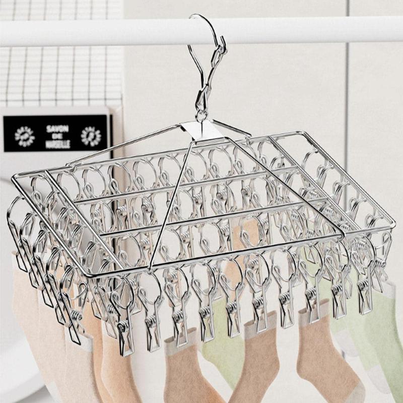 Stainless Steel Windproof Sock & Underwear Drying Rack, Multifunctional Clothes Drying Rack with Rotating Hook, Laundry Tools & Accessories