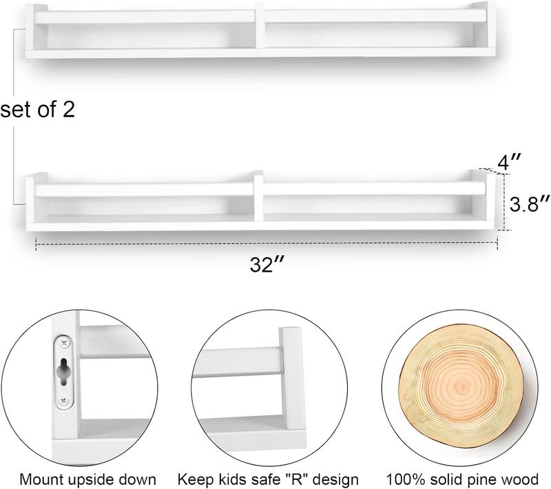 Nursery Book Shelves 32 Inches White Set of 2,Floating Wall Bookshelves for Kids,Nursery Shelves for Bookshelf Wall,Kids Bookshelf(Set of 2 White)