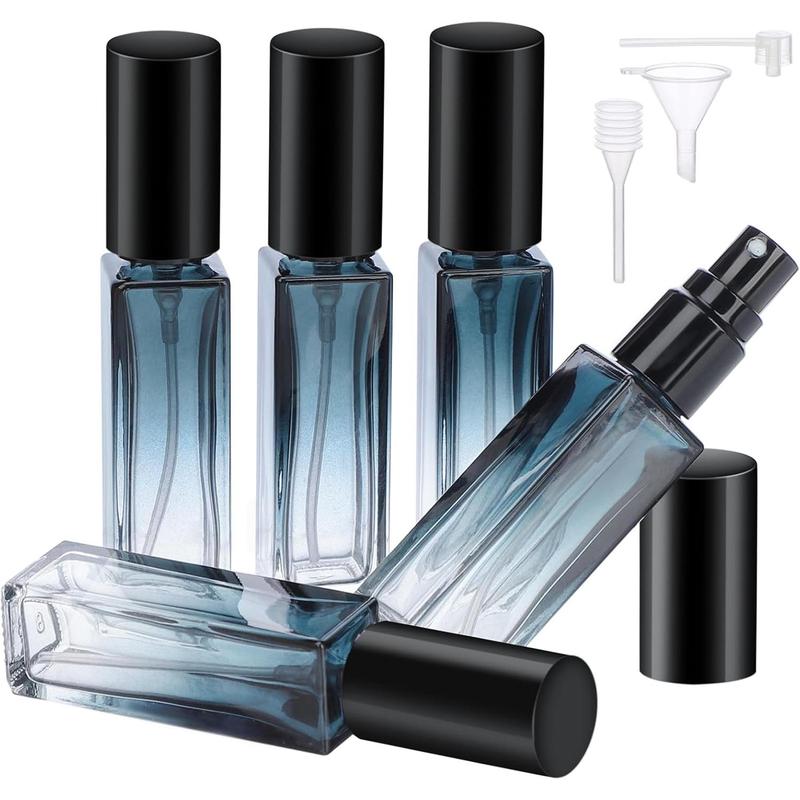 Travel Perfume Bottle Refillable, 5pcs 10ML Mini Glass Perfume Containers with Funnel and Pipette, Empty Portable Leak-proof Fragrance Bottles Spray Atomizer Pump Bottle Kit for Toiletries Tin Organiser