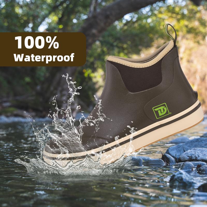 Mens Deck Boots, Waterproof Rubber Fishing Rain Boots, Anti-slip Short Ankle Shoes for Outdoor Fishing, Boating Comfortable