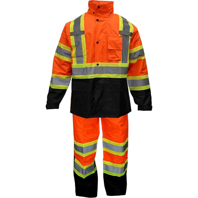 Troy Safety TS-RW-CLA3-TOR77 Class 3 Rain suit, Jacket, Pants High Visibility Reflective Black Bottom