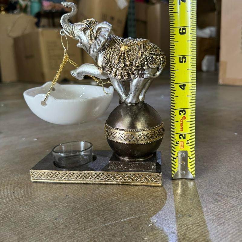 7” elephant statue with ceremic hanging bowl tea light candle burner wax warmer oil burner cone incense burner decor gift housewarming office table  Ornaments good luck