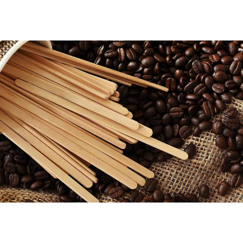 500 Wooden Coffee Stirr 5.5 Inch with Storage Box, sturdy natural birch wood coffee stirrer, splinter-free, rounded ends. Mixed Drink Sticks