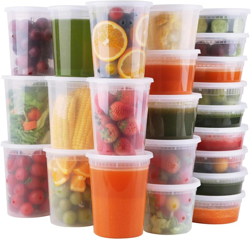 48-Pack Food Containers with Lids - 8 12 16 24 32 oz Disposable Soup Containers - Clear Plastic Sealable Takeout Food Containers , Leak-Proof