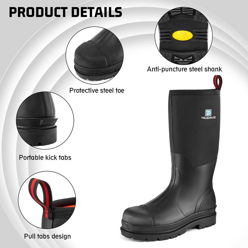 Trudave Rubber Boots for Men with Steel Shank, Waterproof Rain Boots, Warm 6mm N Anti Slip Work Boots Comfortable Shoe