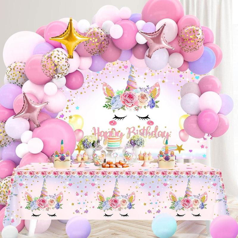 Unicorn Theme Balloon Arch Kit, 81pcs set Colorful Lovely Balloon Garland Arch & Tablecloth & Backdrop Kit, Party Supplies for Birthday Graduation Baby Shower