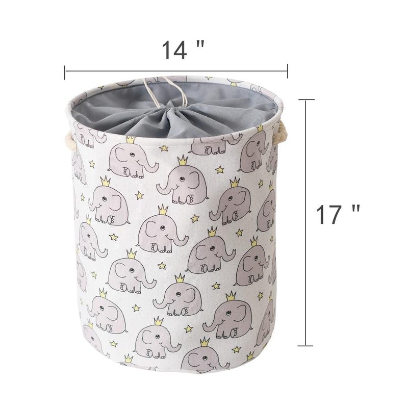 Baby Laundry Hamper, Animal Basket Safari Nursery Decor Baby Storage Basket, Toy Storage Organizer Collapsible Animal Laundry Hamper with Drawstring Closure Waterproof Round Nursery Hamper for Boys Toddler, for Kid's Room, Play Room Lion Unicorn elephant