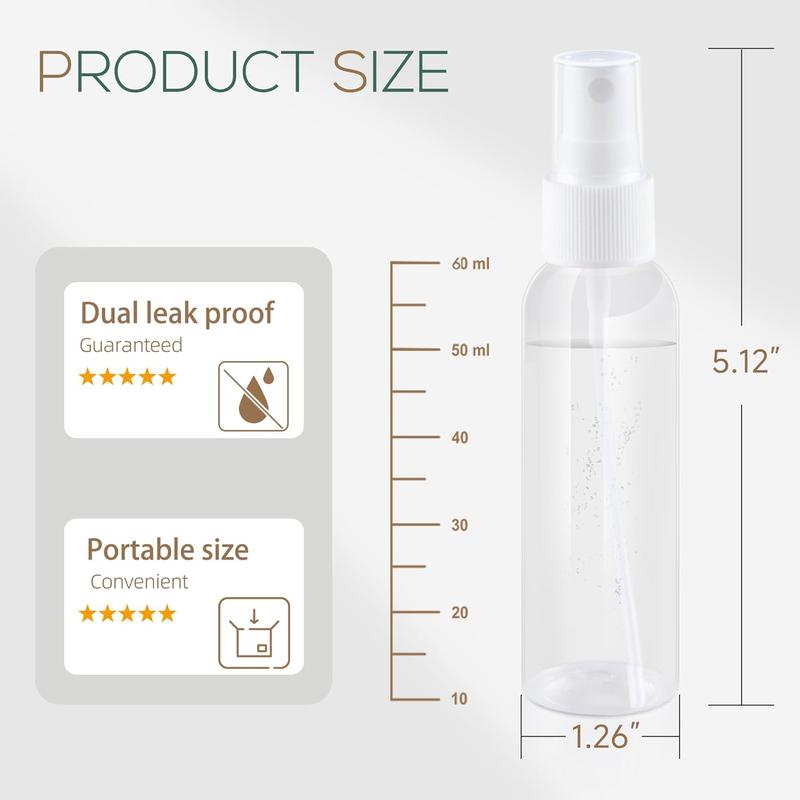 2OZ 3Pack Small Spray Bottle 60ml, Clear Plastic Mini Spray Bottle, Empty Travel Spray Bottle for Face, Toner, Liquids, Essential Oils, with Labels Lightweight Set