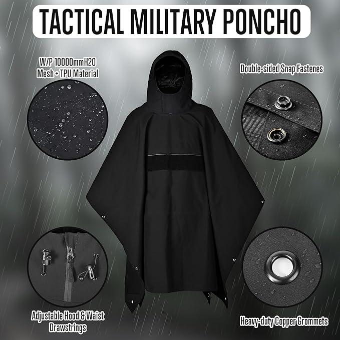 FIRE TECK Raincoat Outdoor Tactical Poncho ,Multi-use Technical Soft-Shell Poncho Camo Rain Poncho, Waterproof Ripstop Tent Poncho for Camping Hiking Outdoor Hunting