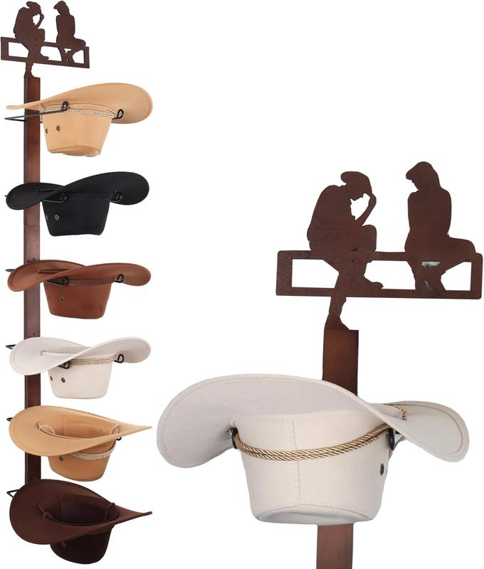 Cowboy Hat Rack Holder for Wall - Wild Western Style Design Hat Organizer with 6 Hat Hooks for Wall Mount, Hat Stand and Hanger for Storage and Organization (Cowboy Lover)