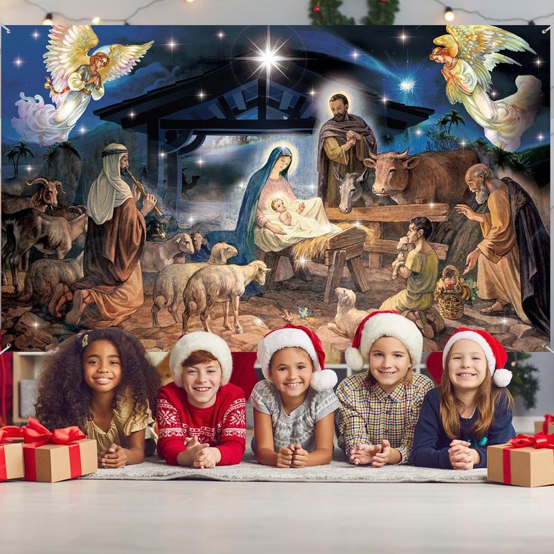 Christmas Decoration Christmas Religious Backdrop Holy Nativity Photography Background Christmas Photography Background for Winter Xmas Outdoor Indoor Church Medieval Party Supplies, 73 x 43 In