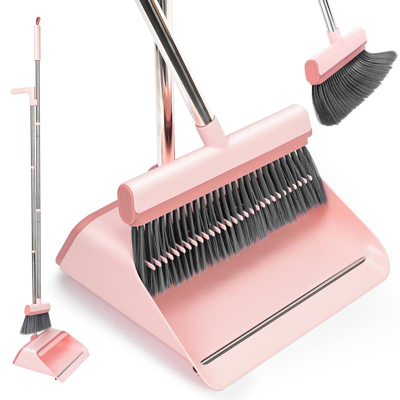 Pink broom garbage shovel set--garbage shovel retractable brush, one-button hair removal, to prevent garbage overflow.