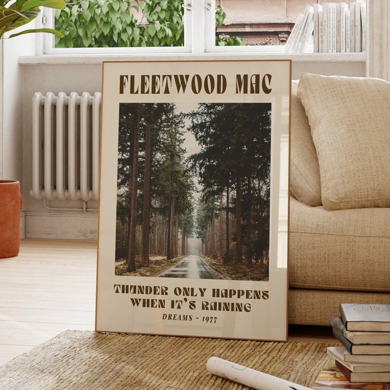 Fleetwood Mac Music Poster, 70's Vintage Wall Art, Song Lyrics Poster