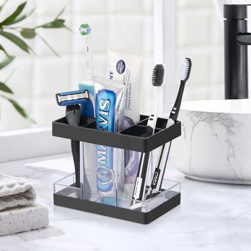 Holders for Bathrooms Countertop Organizer - Electric Holder Set, 5 Slots Toothpaste Holder, Makeup Brush Storage Caddy for Family Shower Clear Black