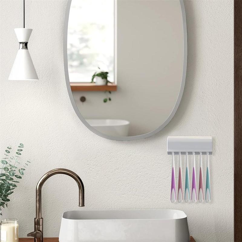 Wall Mounted Toothbrush Holder, 1 Count 6 Grid Toothbrush Dispenser, Bathroom Accessories Storage Rack, Home Organizer for Bathroom