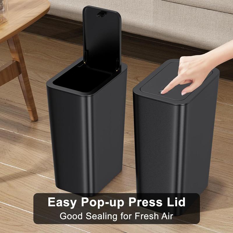 3-piece 10 liter 2.6 gallon bathroom trash can with lid, small kitchen trash can with push on lid, black trash can ultra-thin trash can trash can trash basket suitable for bathroom, kitchen, office, bedroom