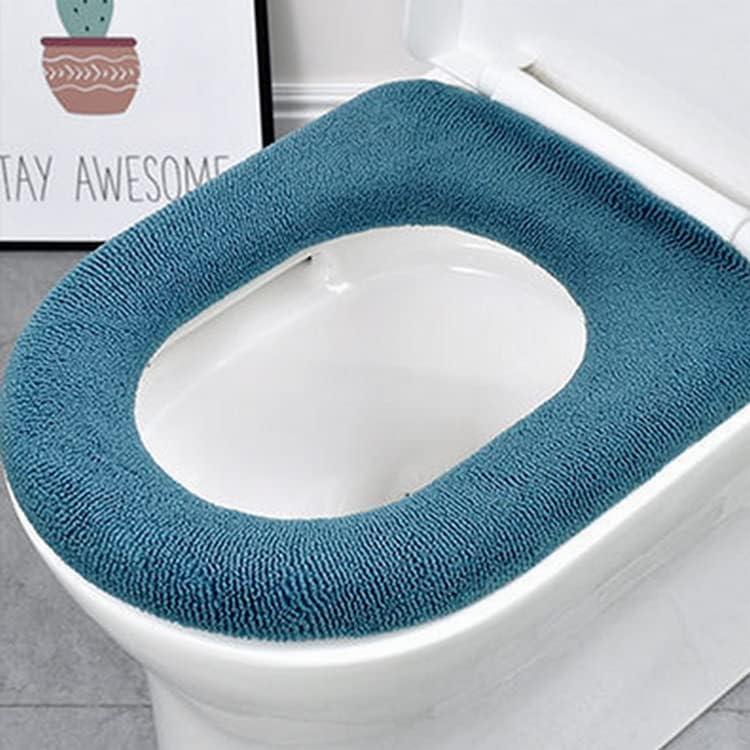 Warm Plush Washable Thickened Toilet Cover Pad with Elastic Cord (Blue)