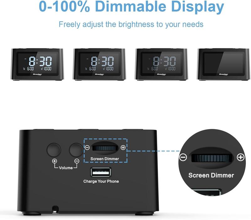 Dual Alarm Clock & Sleep Sound Machine, USB Charger, 12 Soothing Sounds, 6 Wake Up Sounds, Auto-Off Timer, 0-100% Dimmer - Ideal for Bedroom, Bedside (R3, X002KQ81H7)