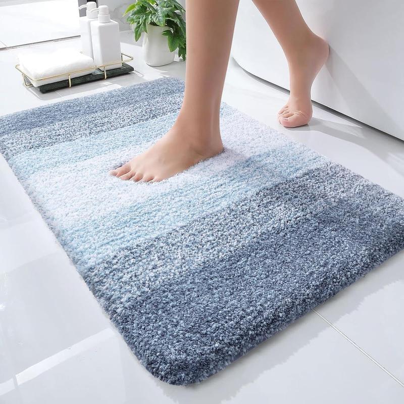 Luxury Bathroom Rug Mat 24x16 - Extra Soft & Absorbent Microfiber Bath Rug, Non-Slip Plush Shaggy Carpet, Machine Washable, Bath Mat for Floor, Tub, and Shower, Black Decor Stripe Toilet