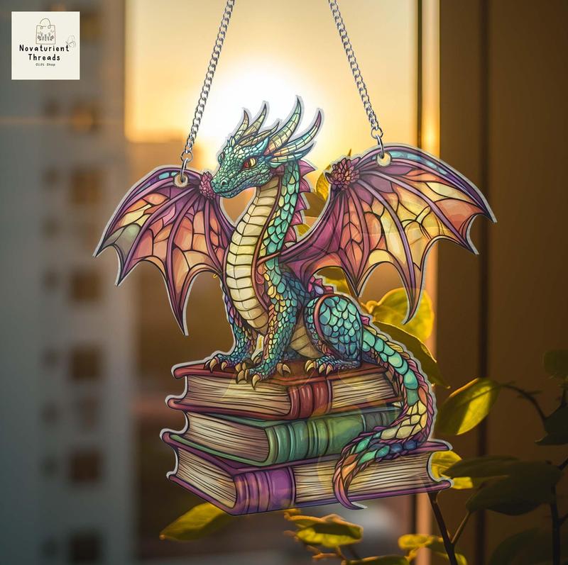 Book Dragon Window Hanging, Fantasy Dragon, Dragon ACRYLIC Wall Art Decoration, Bookish Home Decor  Lover