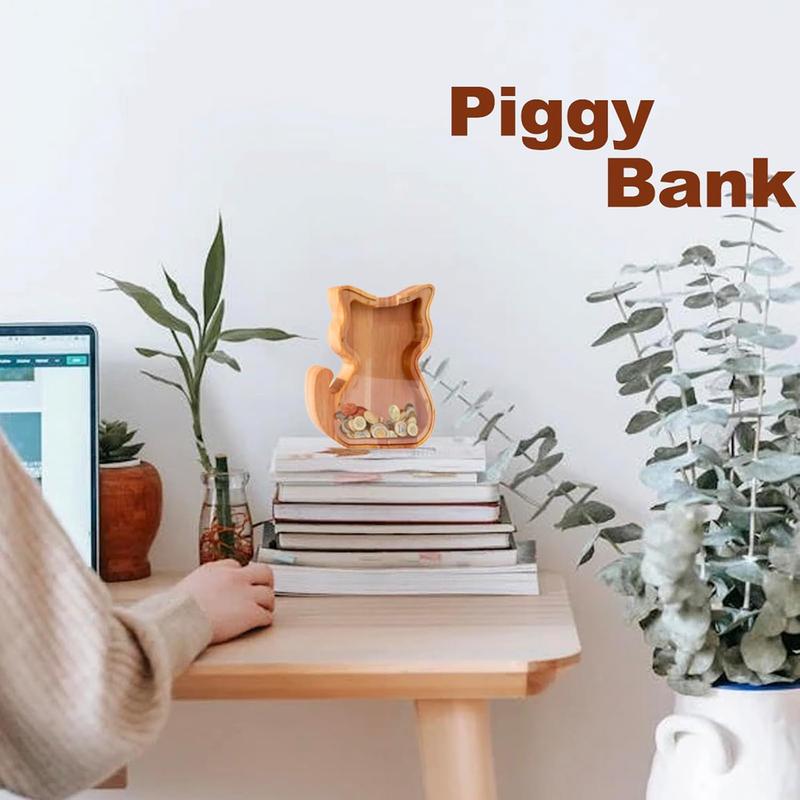 Piggy Bank,Cute Money Bank for Boys and Girls,Wooden Piggy Bank for ,Savings Box,  Bank, Savings Creative Saving  Jar for 3.4.5.6.7.8.9 Years Old and Daily Life. (Small, Cat)