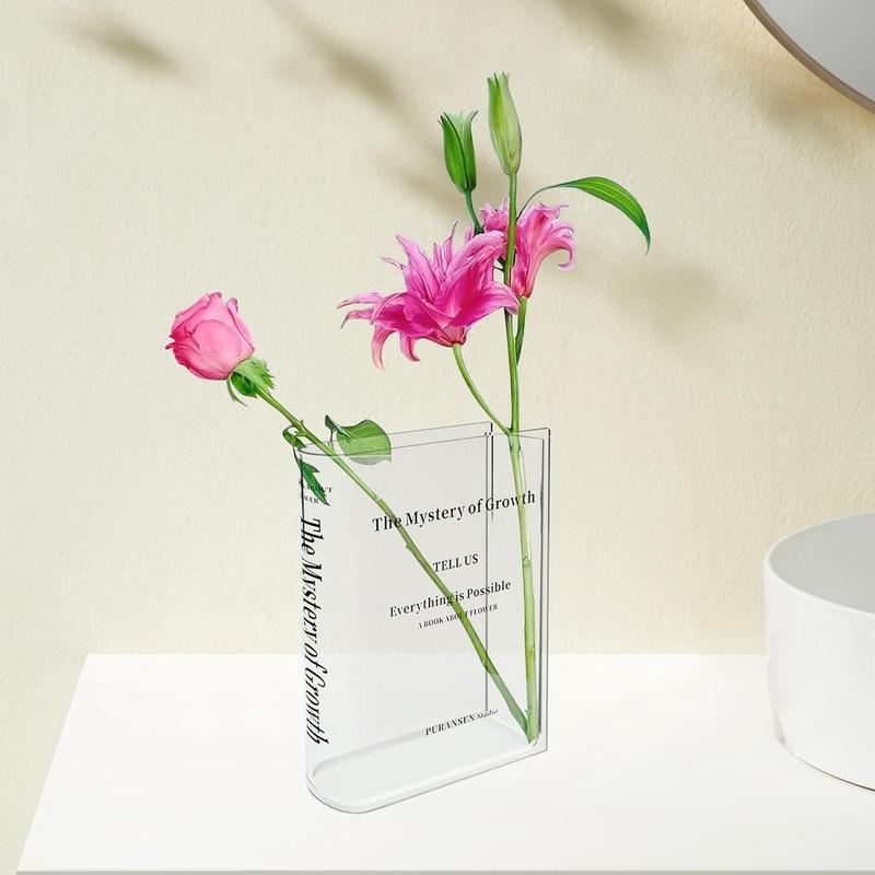 Puransen Book Vase for Flowers, Acrylic Clear Book Flower Vase, A Book About Flowers Vase, Unique Home Bedroom Office Accent Flowers Decor Decorative Ornaments Glass