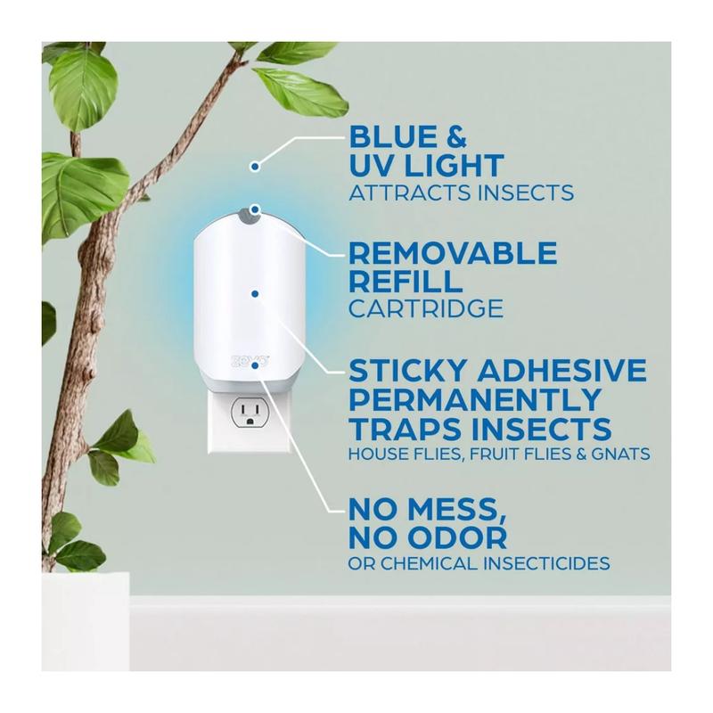 Indoor Flying Insect Trap for Fruit flies, Gnats, and House Flies Odorless and mess-free (1 Plug-In Base + 1 Refill Cartridge)