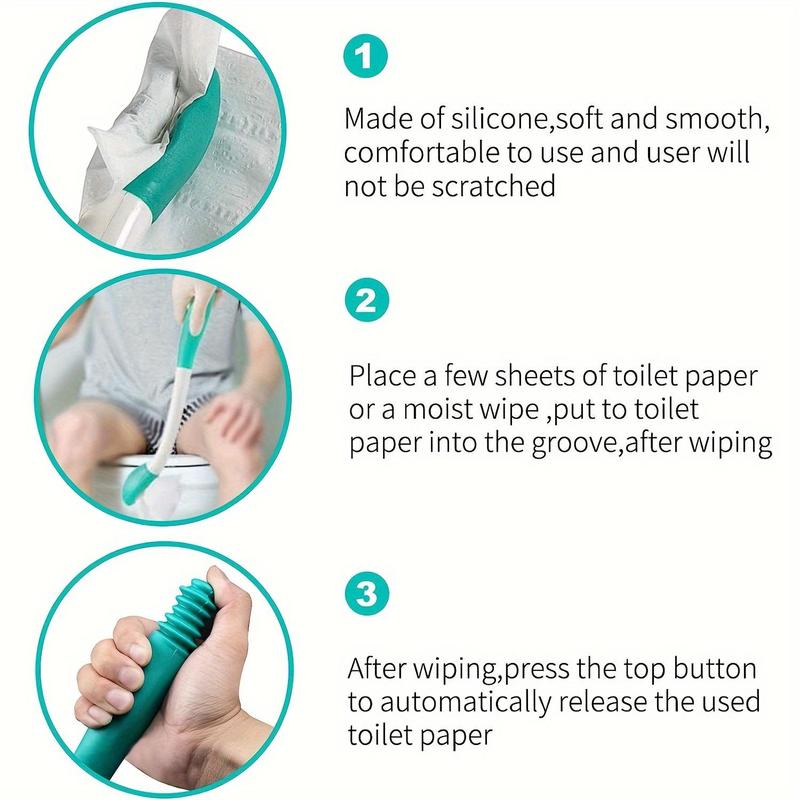 Toilet Aid Wiper, 1 Count Self Assist Bathroom Bottom Butt Wipe Helper Wand, Long Handle Comfort Wipe Tool, Household Bathroom Supplies