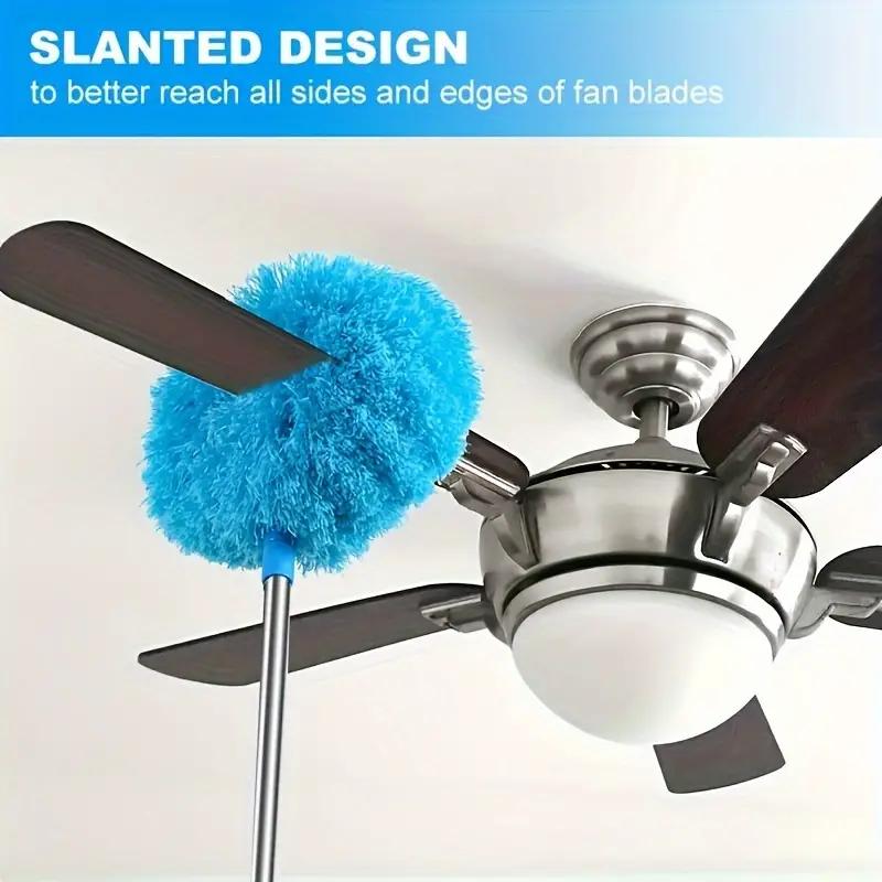 Microfiber Ceiling Fan Duster - Blue, Long-Handled, Dust-Locking, Reusable, And Machine Washable