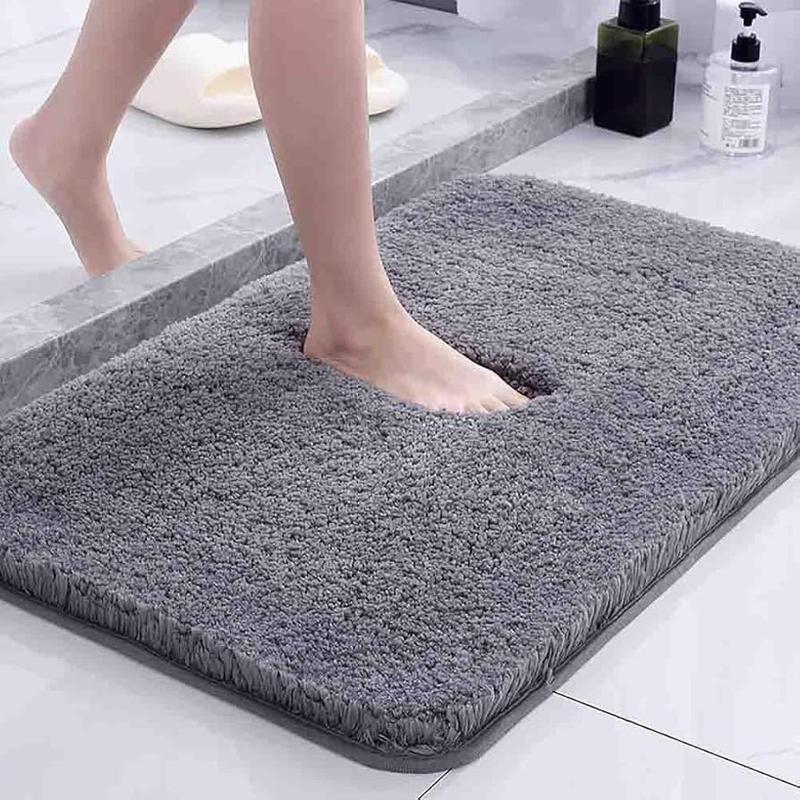 Bathroom Rugs 30x20, Extra Soft Absorbent Chenille Bath Rugs, Non-Slip, Dry Quickly, Bath Mats for Bathroom Floor, Tub and Shower, Grey Rubber Microfiber