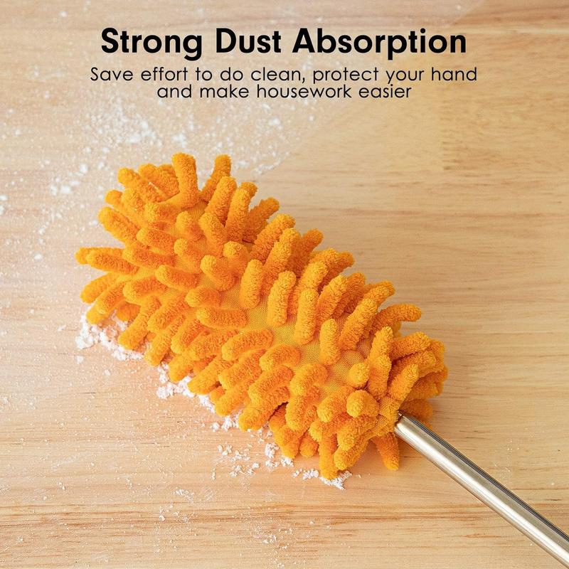 Microfiber Duster for Cleaning, Tukuos Hand Washable Dusters with 2pcs Replaceable Microfiber Head, Extendable Pole, Detachable Household Retractable