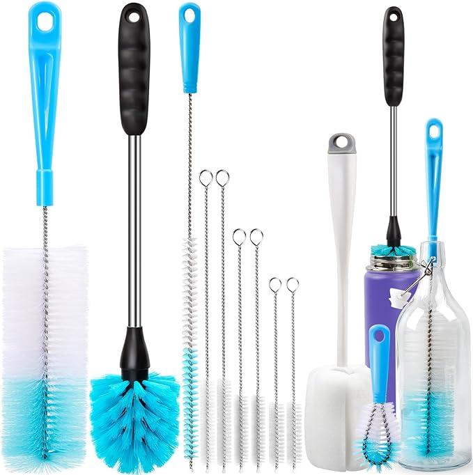 Bottle Brush Tube Cleaning Set, Long Handle Bottle Cleaner for Washing Narrow Neck Beer Bottles Wine Decanter Narrow Cup Pipes Sinks Cup Cover, White