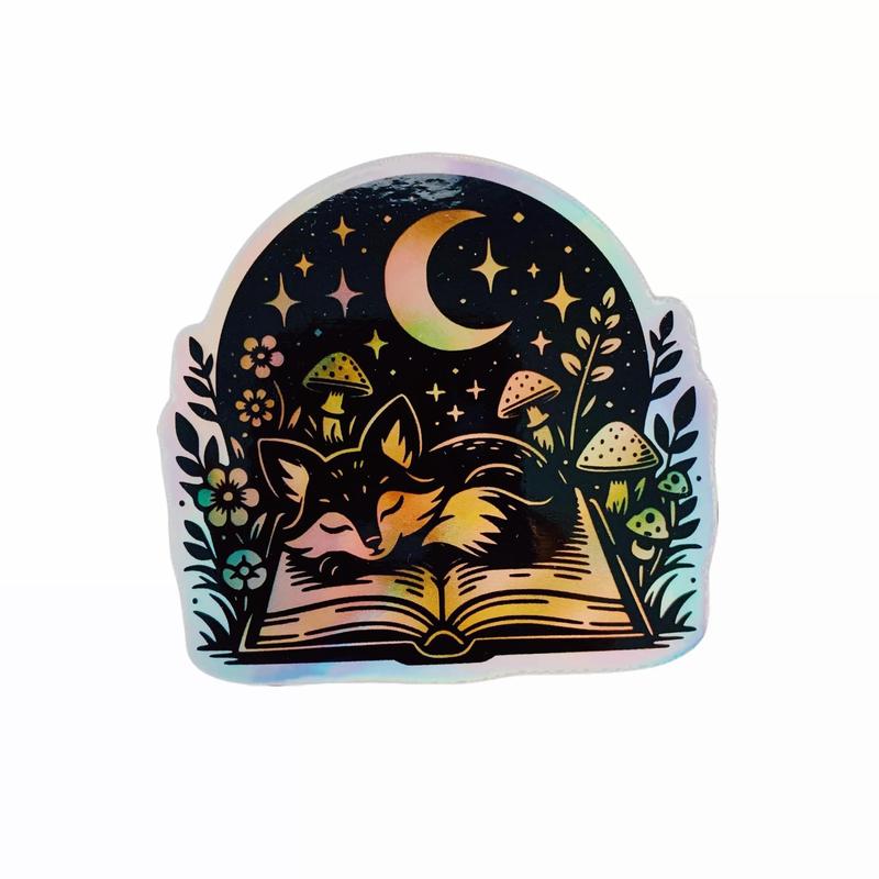 Sleeping Fox Holographic Reader Sticker - Perfect for Book Lovers