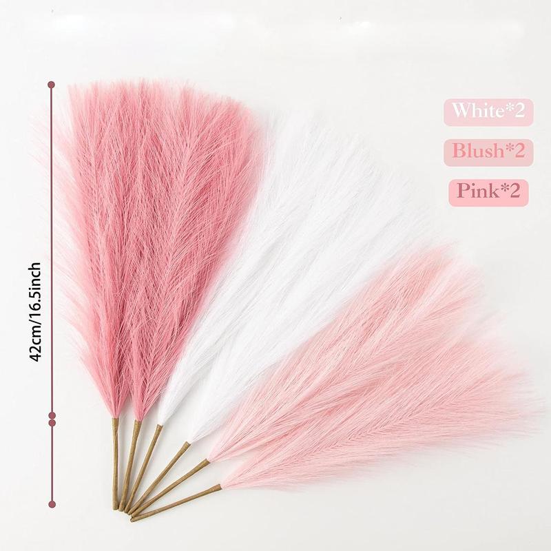 Spring Decor Artificial Dried Pampas Grass Ornaments, 6pcs Mean Girls Decorations Fluffy Pampas Reed Stem Bundle for Flower Arrangement Table Centerpiece, Decorative Faux Plant for Home Wedding Party