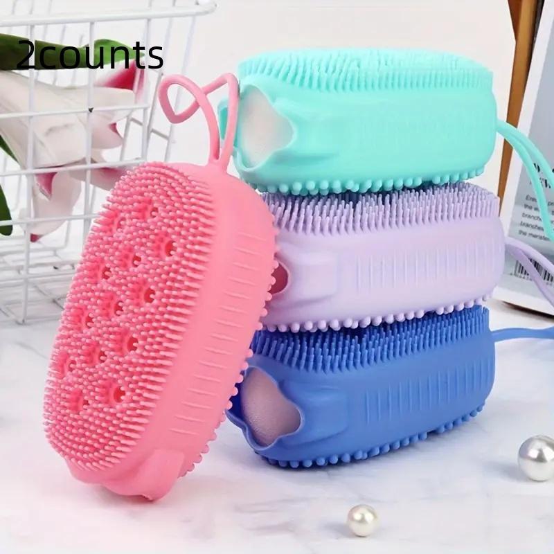 Random Color Double-sided Silicone Bath Brush, 2 Counts Exfoliating Deep Cleansing Shower Brush, Bathing Accessories for Home Bathroom