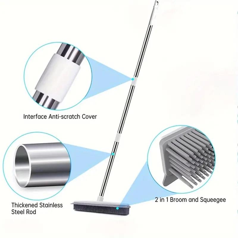 2 in 1 Pet Hair Removal Broom, Detachable Cleaning Broom for Rug Carpet, Multifunctional Long Handle Squeegee, Household Cleaning Tool for Home & Office