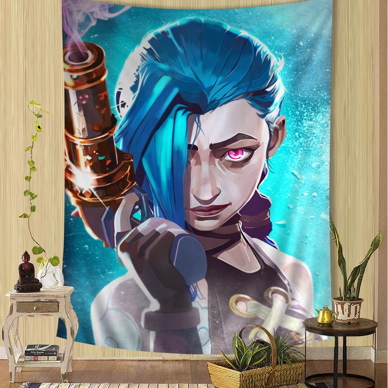 Cartoon Anime Game Arcane League of Legends Jinx Main Characters Art Hanging Bohemian Tapestry Bohemian Wall Tapestries Mandala