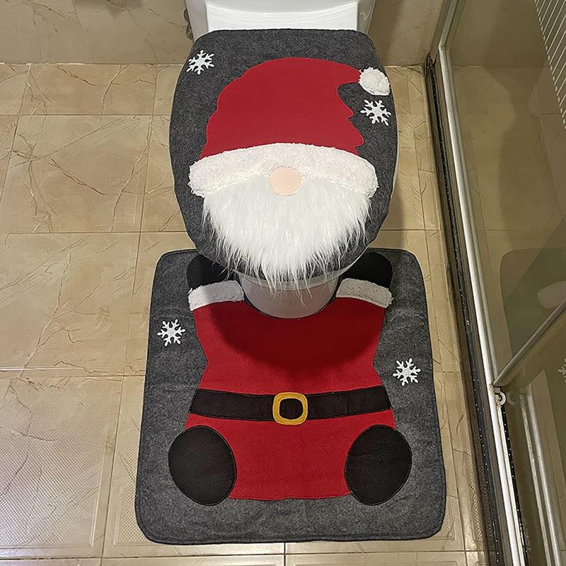 1 Count，Christmas Gnome Toilet for Seat Cover Cute for Protection Shield Floor Carpet for Festival Holiday Party Decoration Christmas Toilet Seat Cover and Rug Set