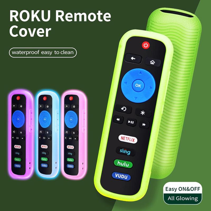 4 Pack Remote Case fit for Roku,Glowing Remote Cover, Remote Cover Battery Cover Compatible with Roku Voice Remote Official, Silicone Universal Protective Sleeve